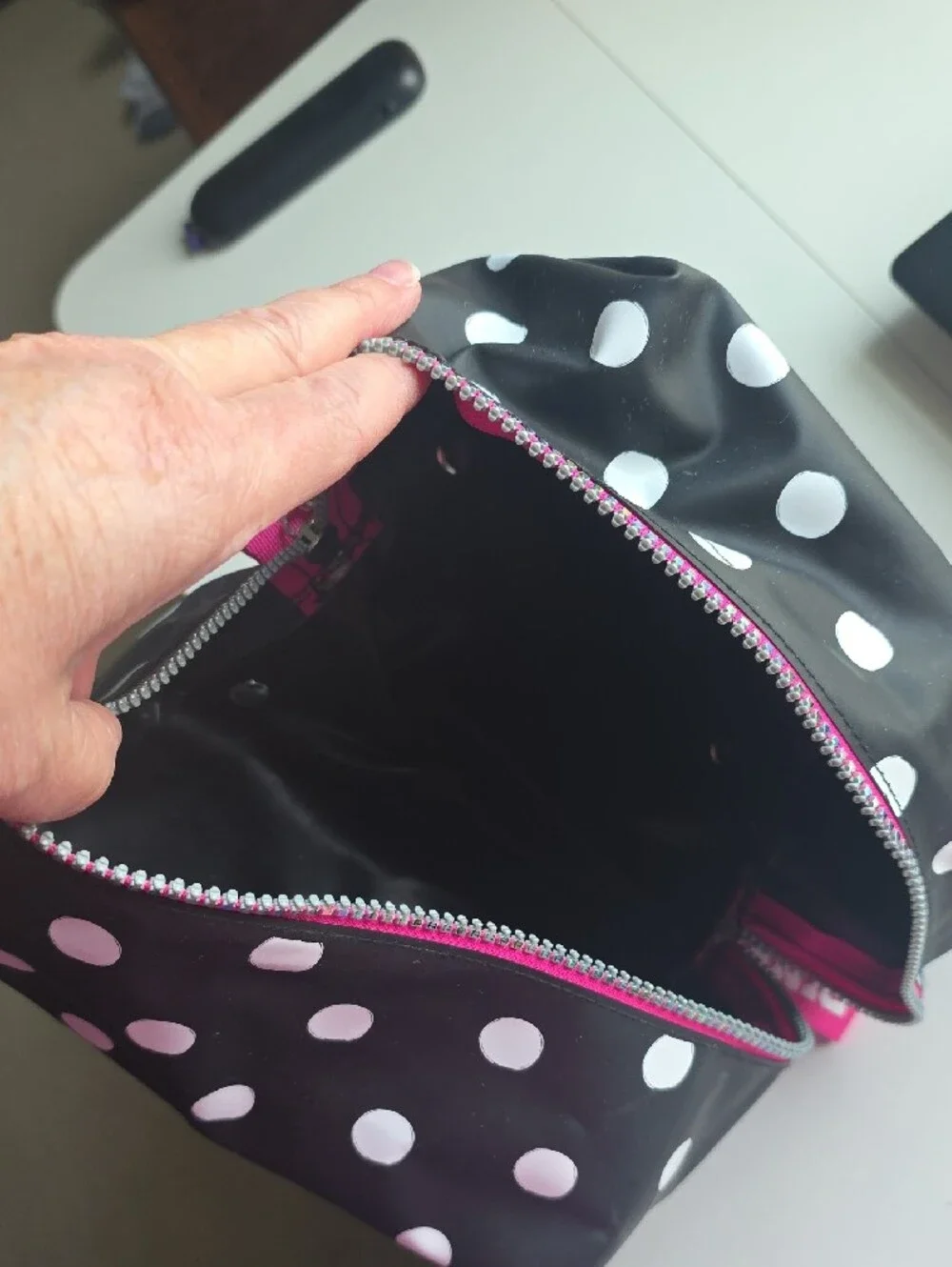 PINK Victoria's Secret Black Polka Dot Cosmetic Bag with Pink Logo